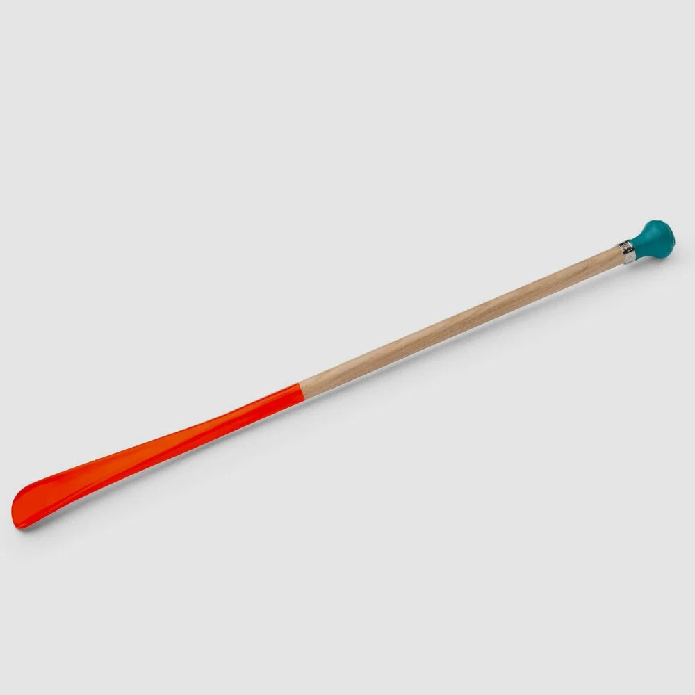 $225 Utile4 Beige Blue Orange Ash Wood Brass Pipe Silver Finish Long Shoe Horn